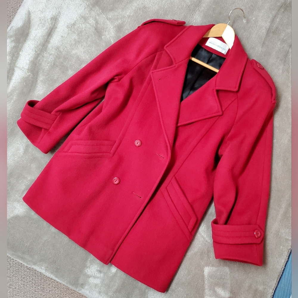 Marks & Spencer Bold Red Pea Coat LIKE NEW - Picture 7 of 13